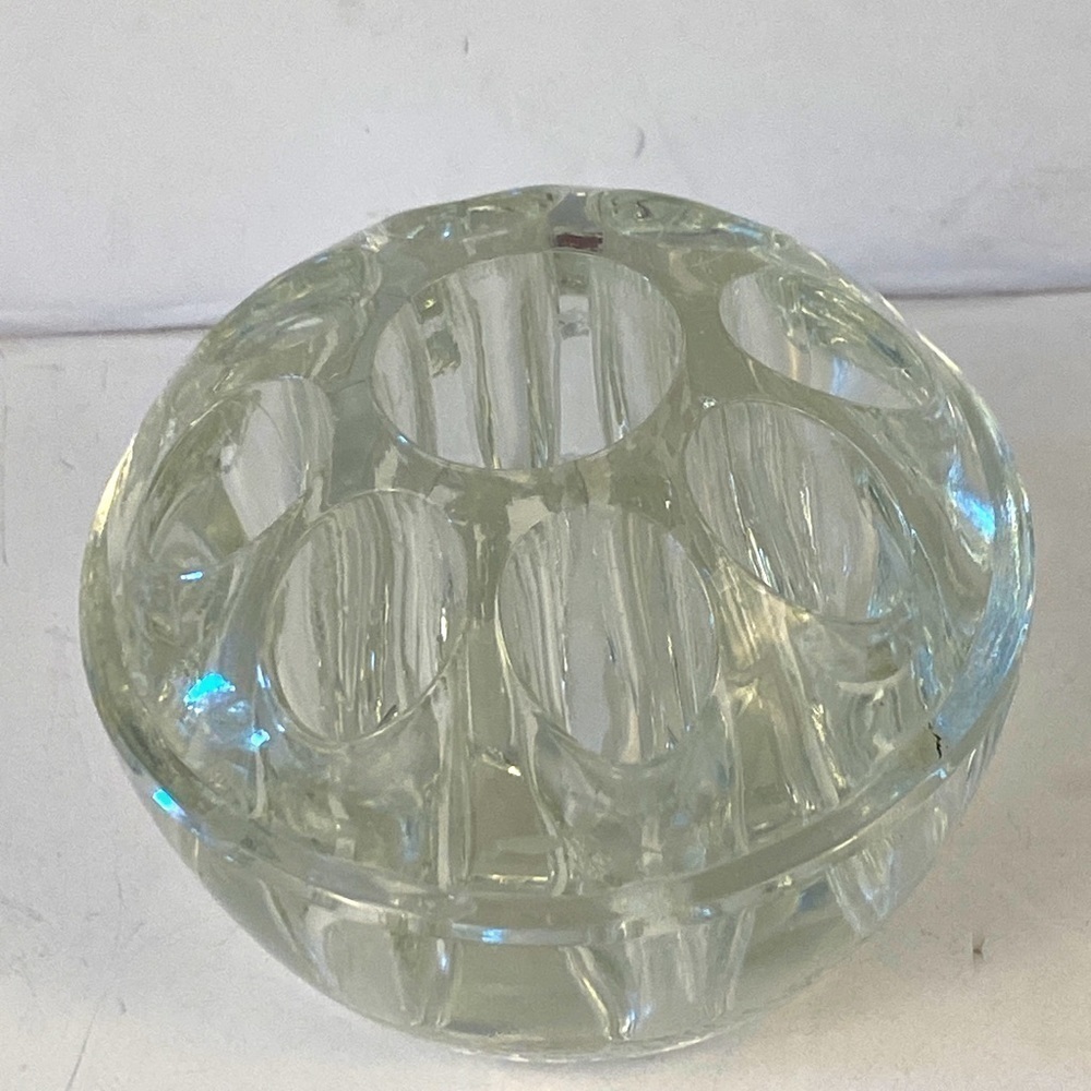 Vintage glass flower frog three-dimensional  small eight holes ikebana vase (1)